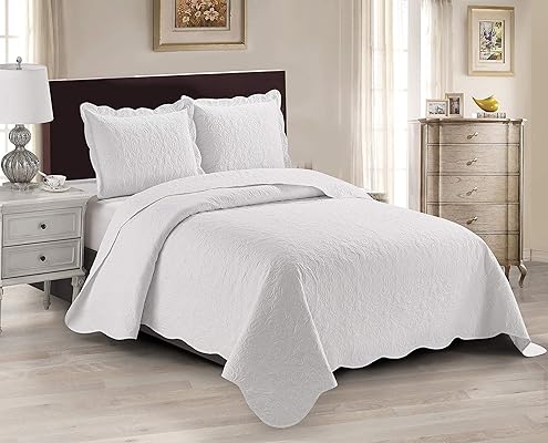 Luxury Home Collection 3 Piece Full/Queen Oversized White Bedspread