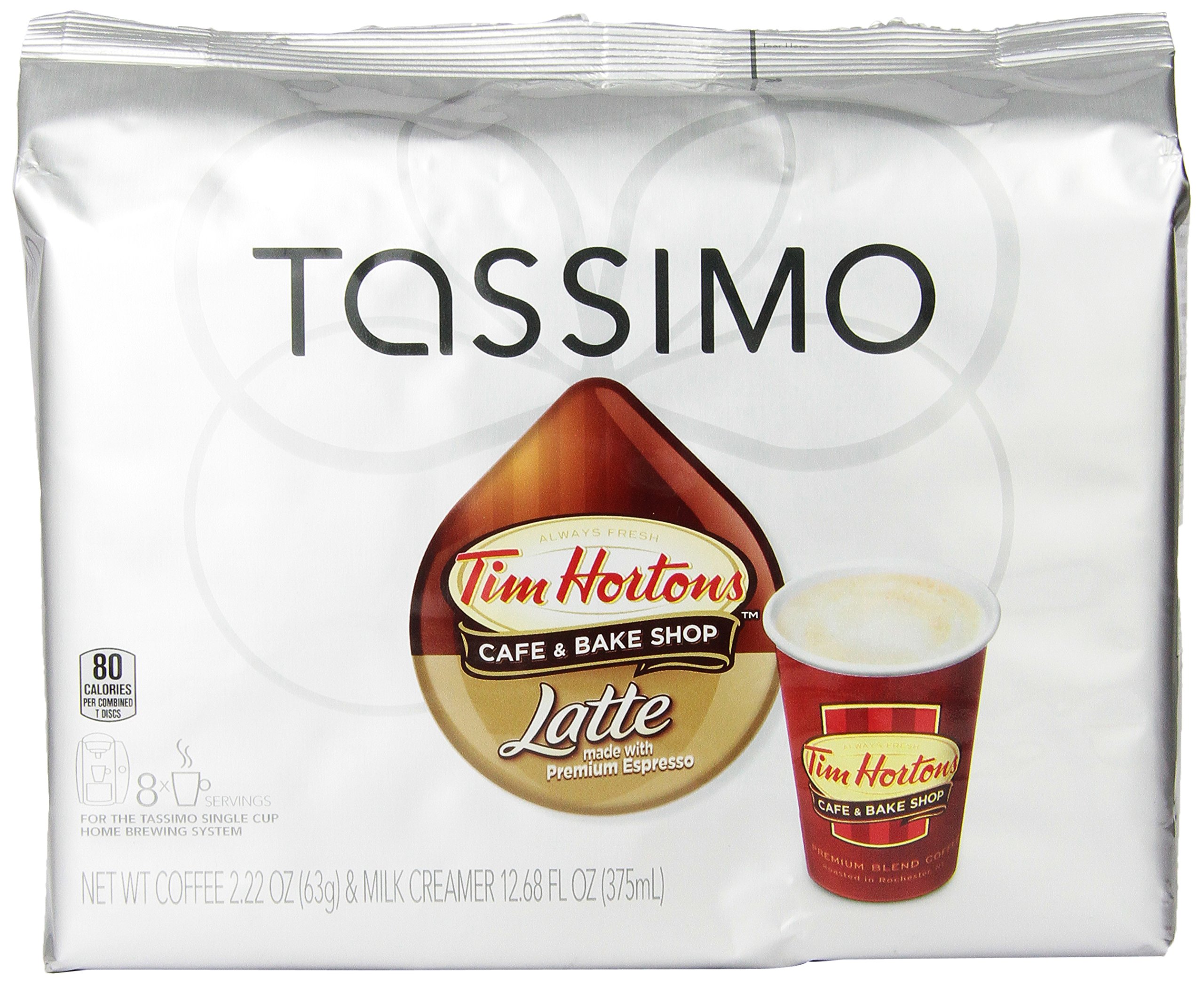 Tim Hortons Espresso & Milk Creamer Latte Tassimo offee Brewing Pods (8