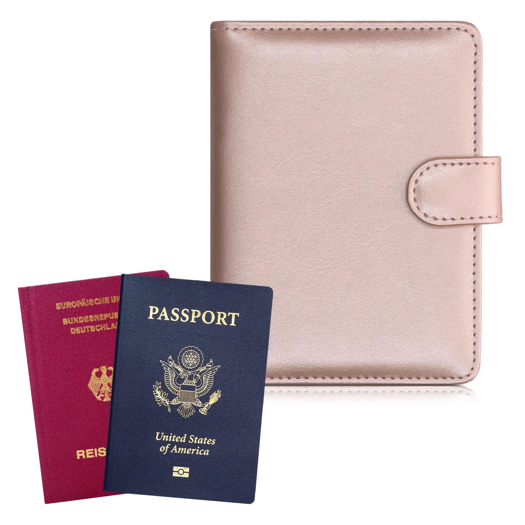 kwmobile Passport and Vaccine Pass Wallet - Synthetic Leather Holder for ID, Cards, Vaccination Pass, Passport - Rose Gold