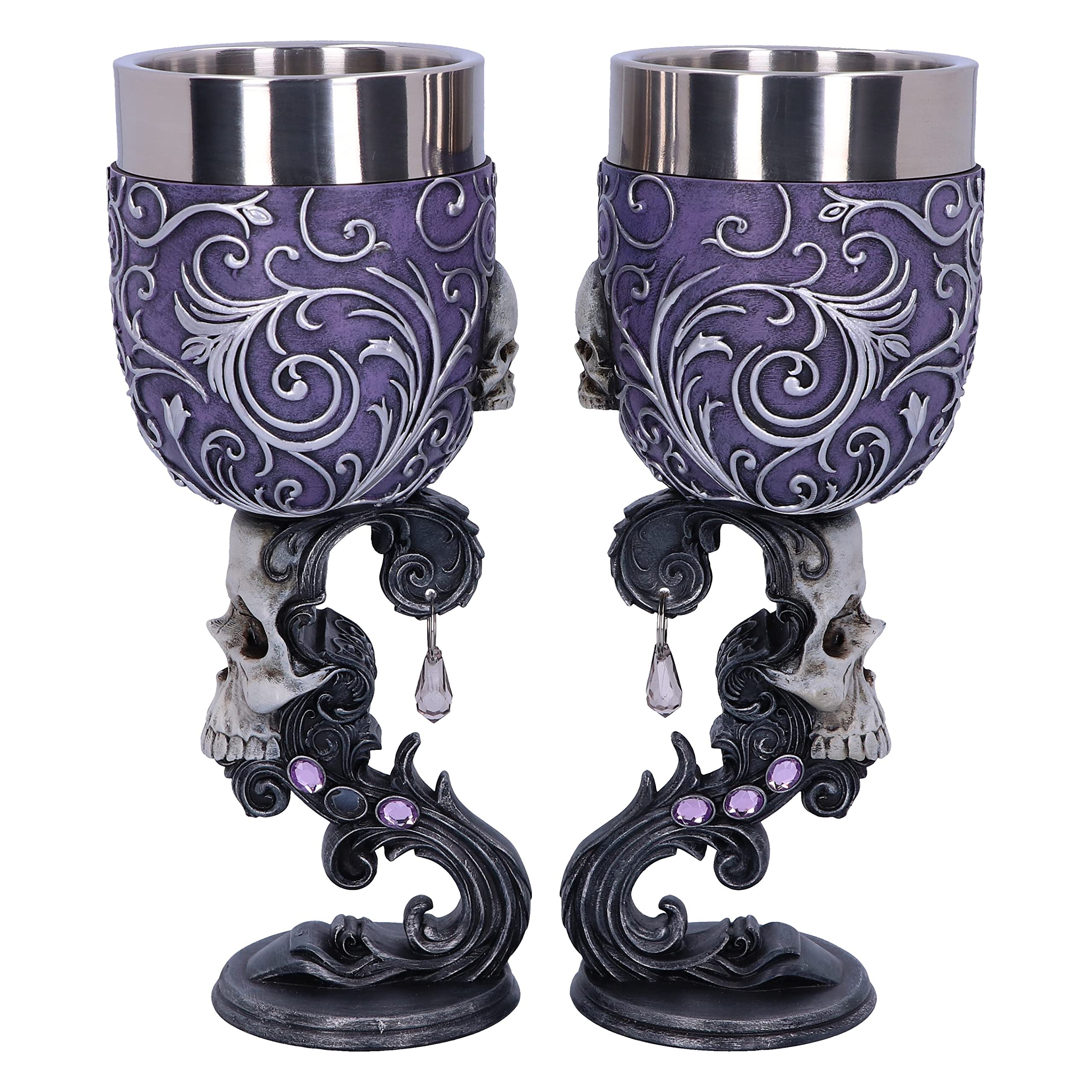 Nemesis Now B5168R0 Deaths Desire Twin Skull Heart Set of Two Goblets, Purple, 18.5cm