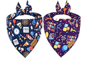 THLOH Happy New Year Dog Bandanas - 2 Pack Reversible Holiday Dog Scarf for Boy and Girl, Premium Durable Fabric, Bandana for Medium and Large Dogs (Large)