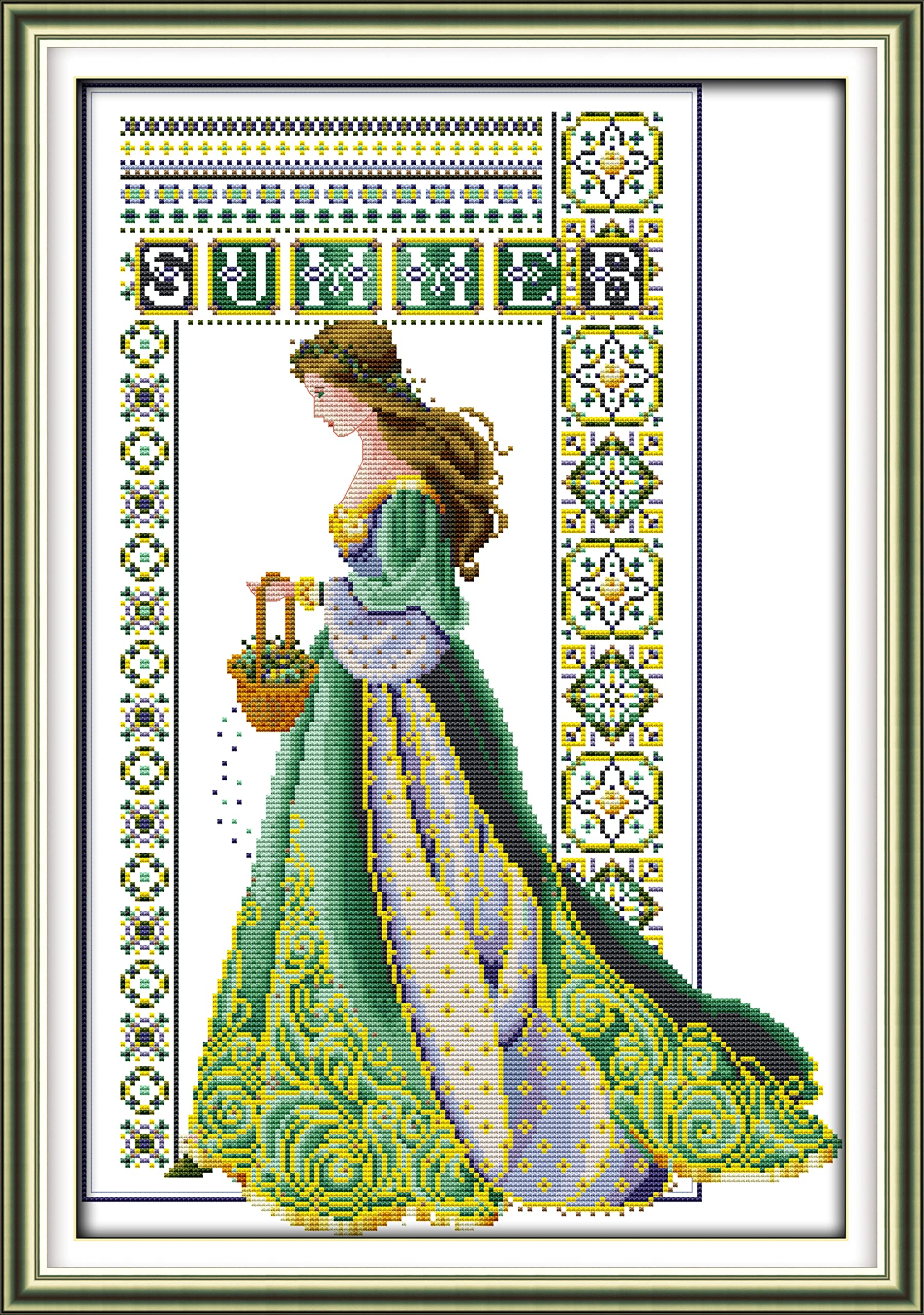 CaptainCrafts Cross Stitch Kits Counted Cross Stitch Unprinted 14CT Fabric DIY Cross Stitch Adults Embroidery Kits Needlework Crafts (Unpreprint 14CT, Summer Angel)