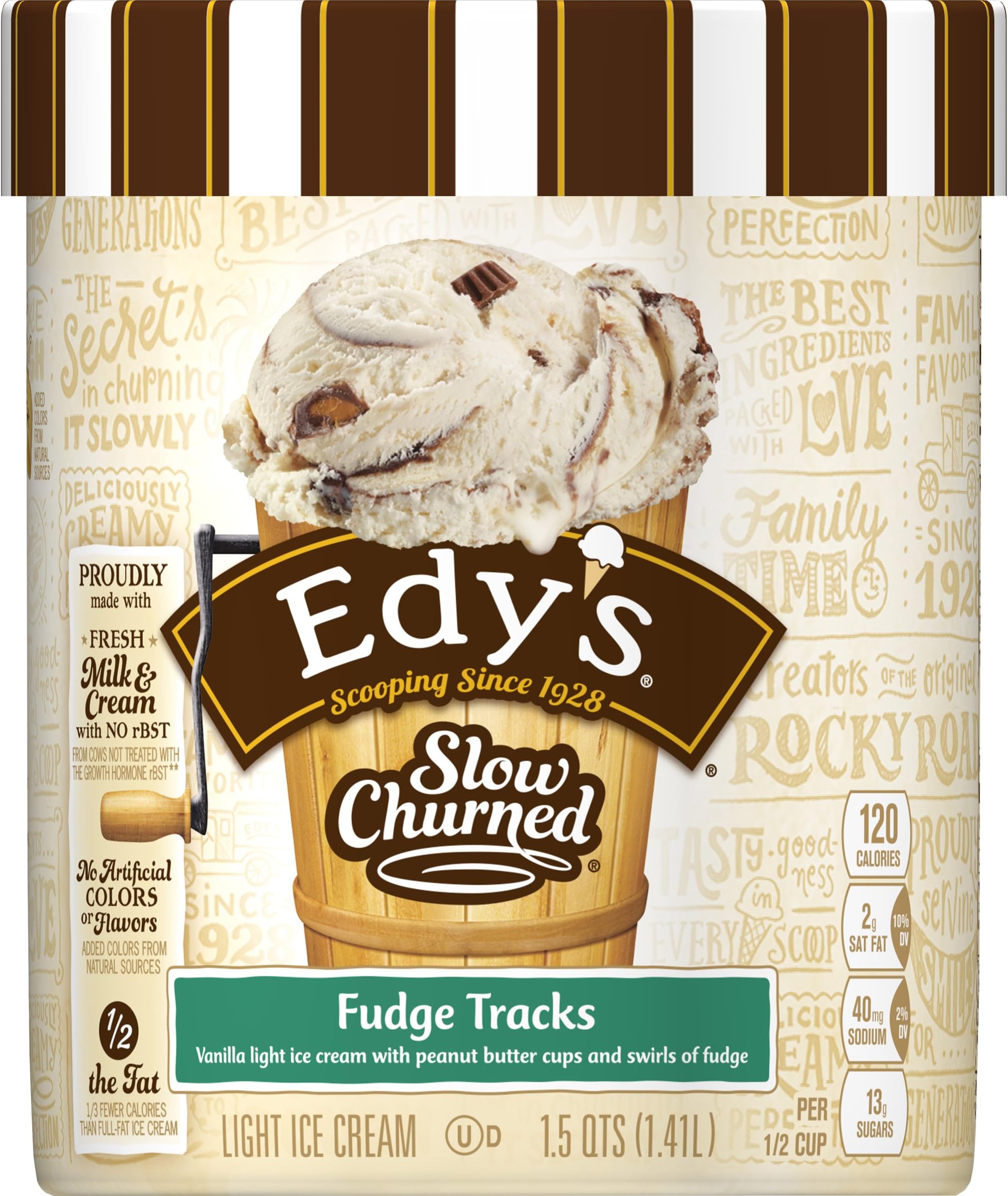 Edy's, Slow Churned Light Fudge Tracks Ice Cream, 1.5 qt (Frozen)