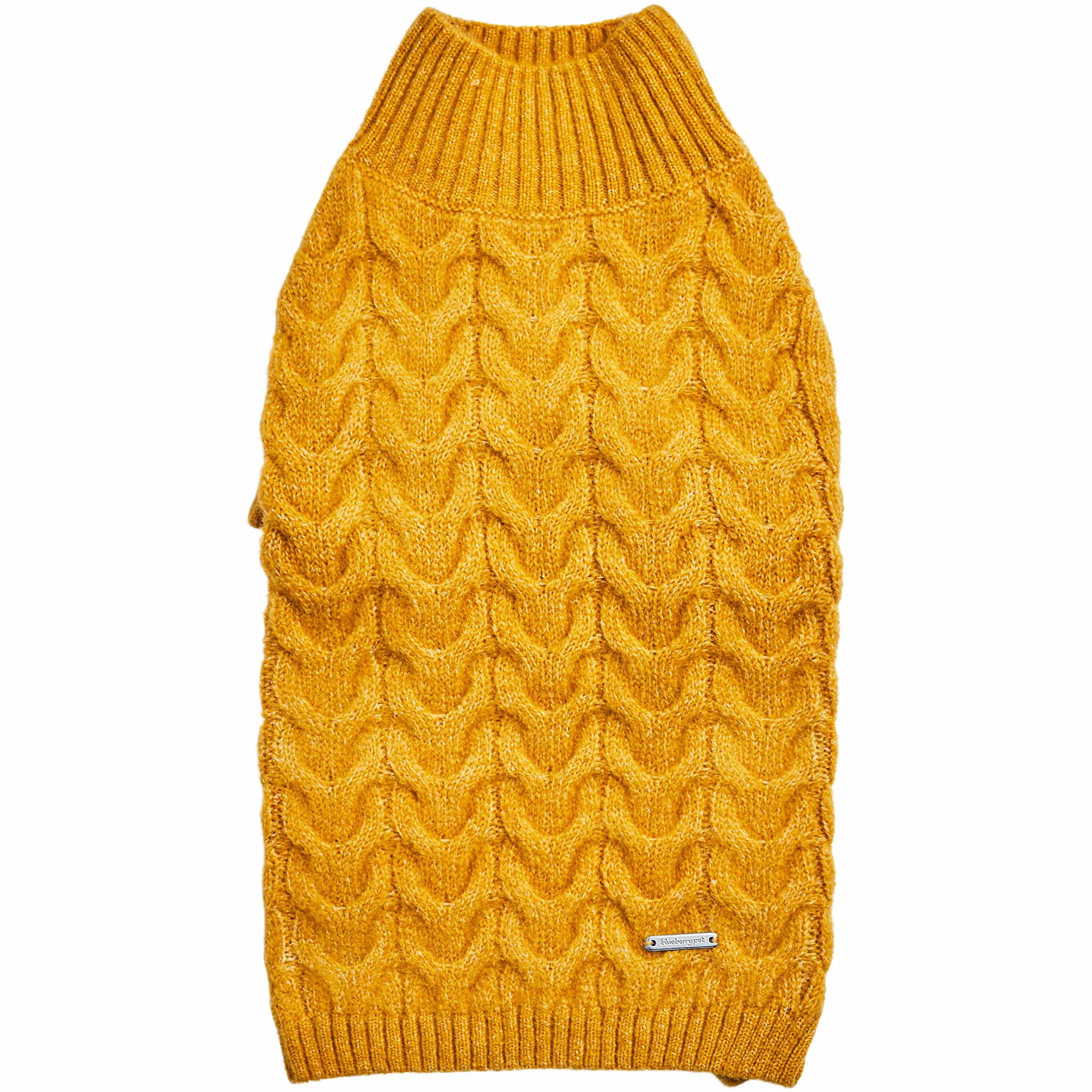 Blueberry Pet Classic Fuzzy Textured Knit Pullover Turtle-neck Dog Sweater in Mustard Yellow, Back Length 56cm, Pack of 1 Clothes for Dogs