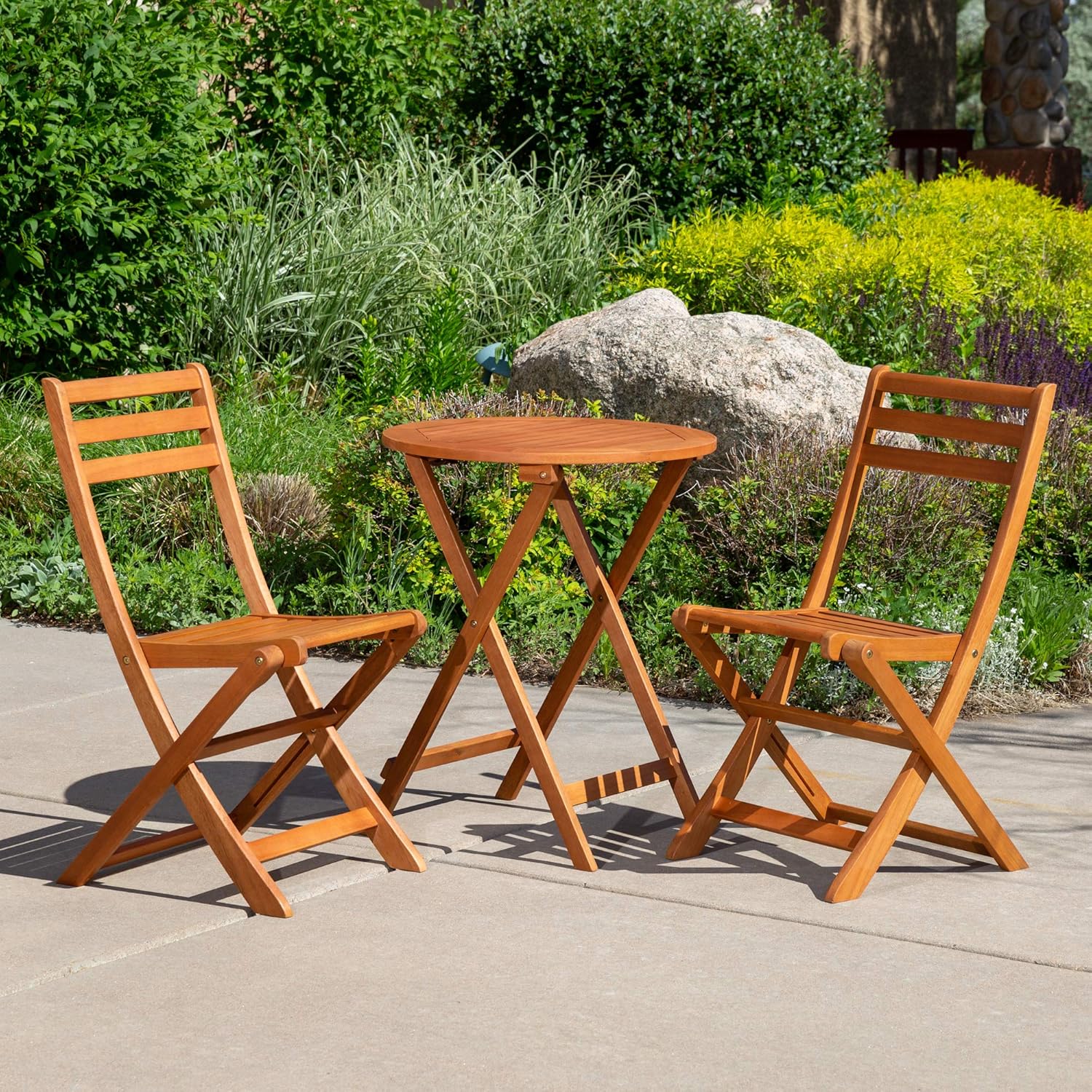 DTY Outdoor Living Twin Lakes 3-Piece Eucalyptus Café Bistro Set - Espresso, Round Table: Garden & Outdoor