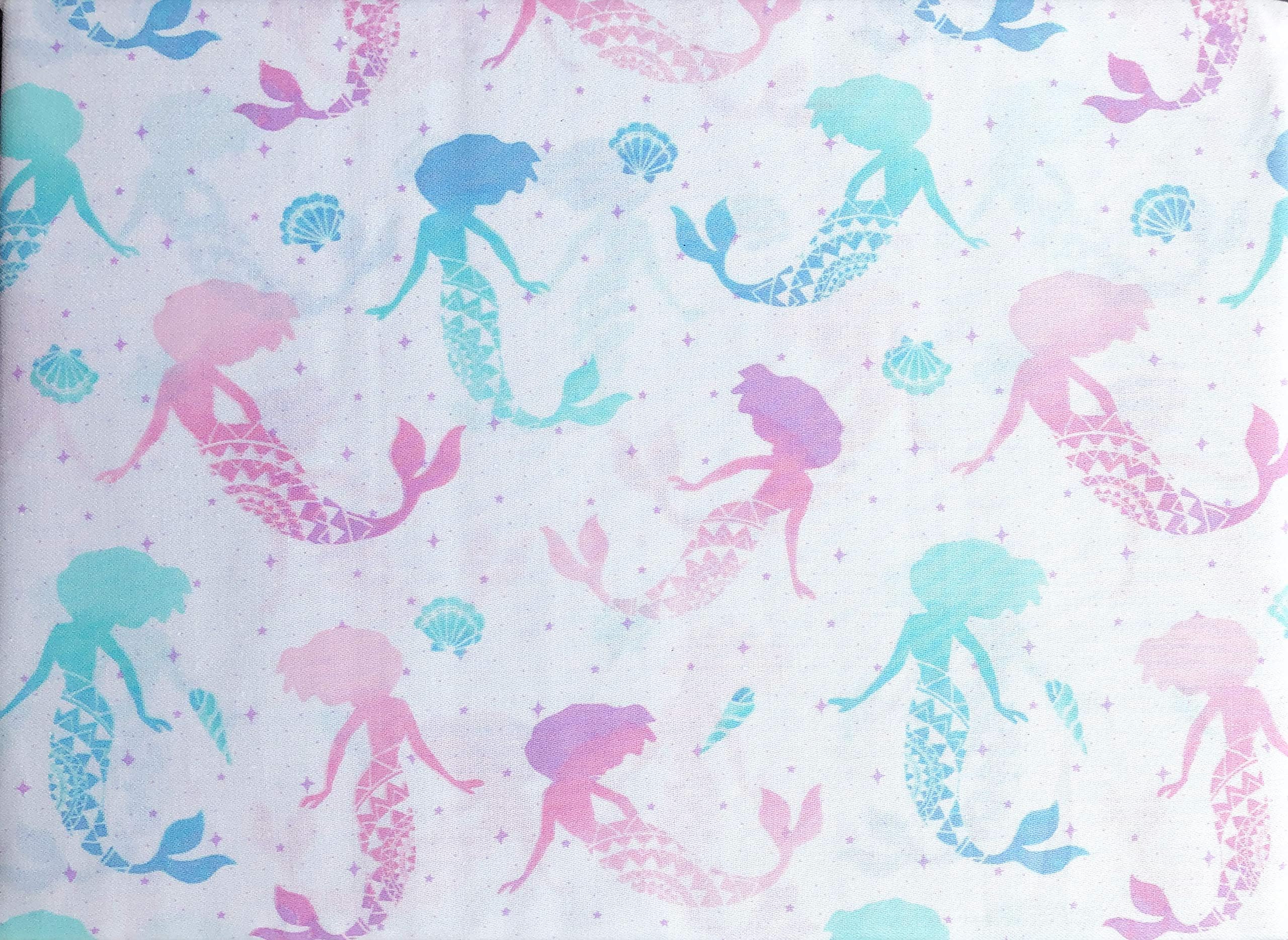 Cynthia Rowley 3pc Sheet Set Pastel Mermaids Shells Pink Blue on White on White 100% Cotton Sateen Luxury (Twin)