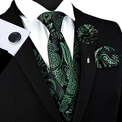 GUSLESON Mens Green Vest Tie and Bow Tie Set Formal