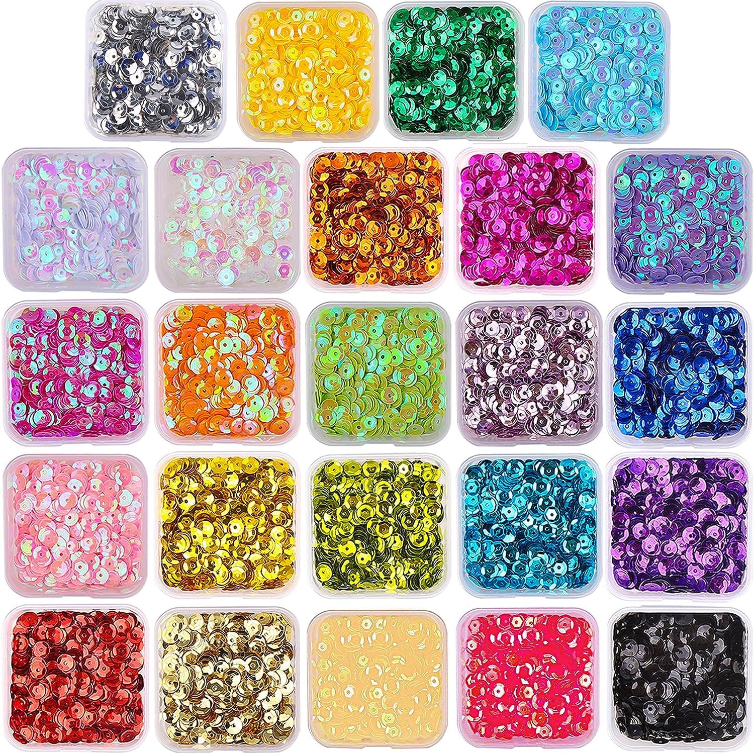 VEYLIN Loose Sequins,22500pcs 4MM Bulk Loose Sequins 24 Colors Round Embroidery Sequins for Crafts Sequins with Holes for DIY
