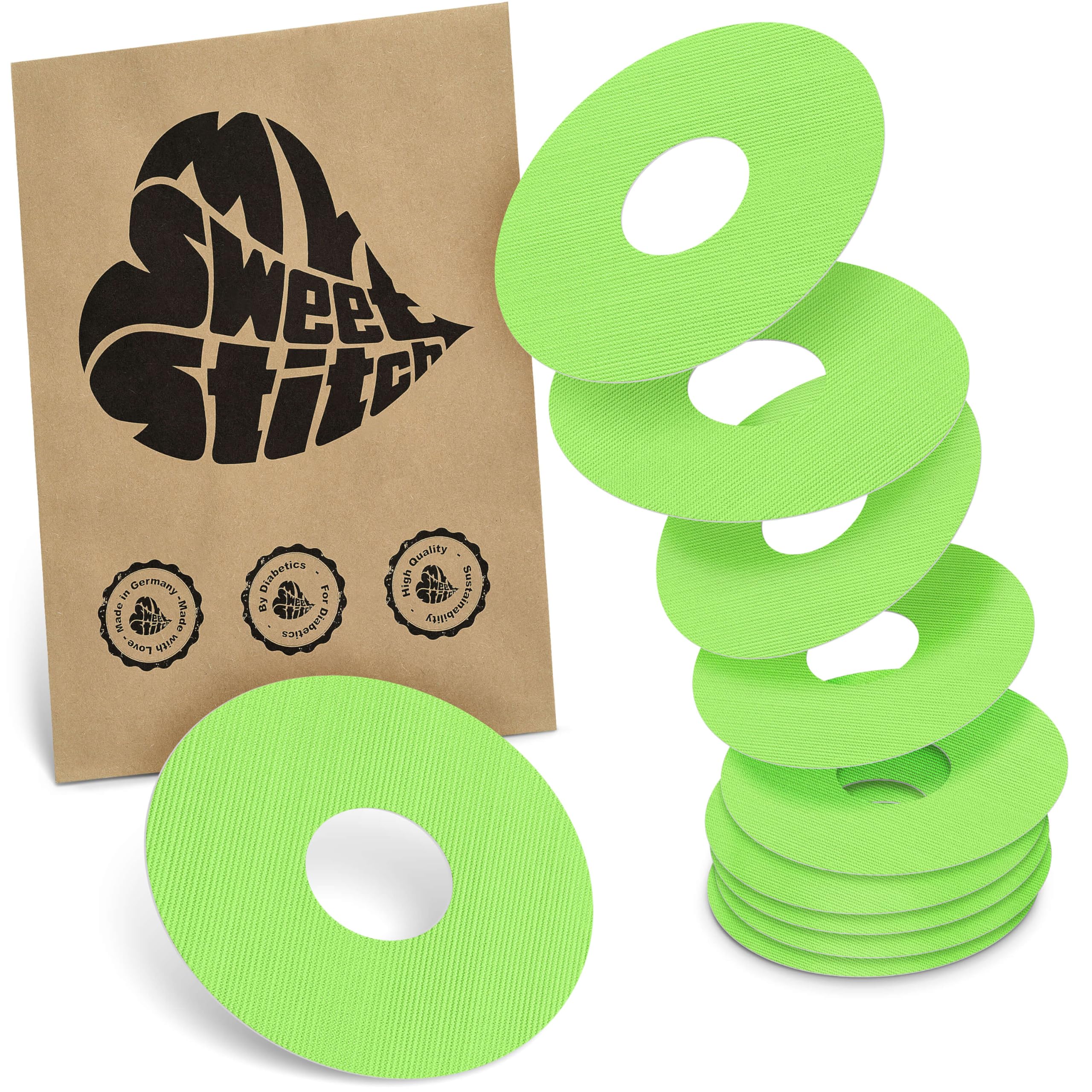 MySweetStitch - 10 x Freestyle Libre 3 Round Patches, Ring Patch Ø 60mm, Inner Ø 20mm, Waterproof, Breathable, Skin-Friendly, Made in Germany, Green — image 1