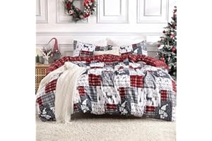 CAROMIO Christmas Duvet Cover King, Soft Microfiber Red Duvet Covers, Reversible Printed Comforter Cover Set Holiday Decorative Bedding (Christmas Plaid, King)