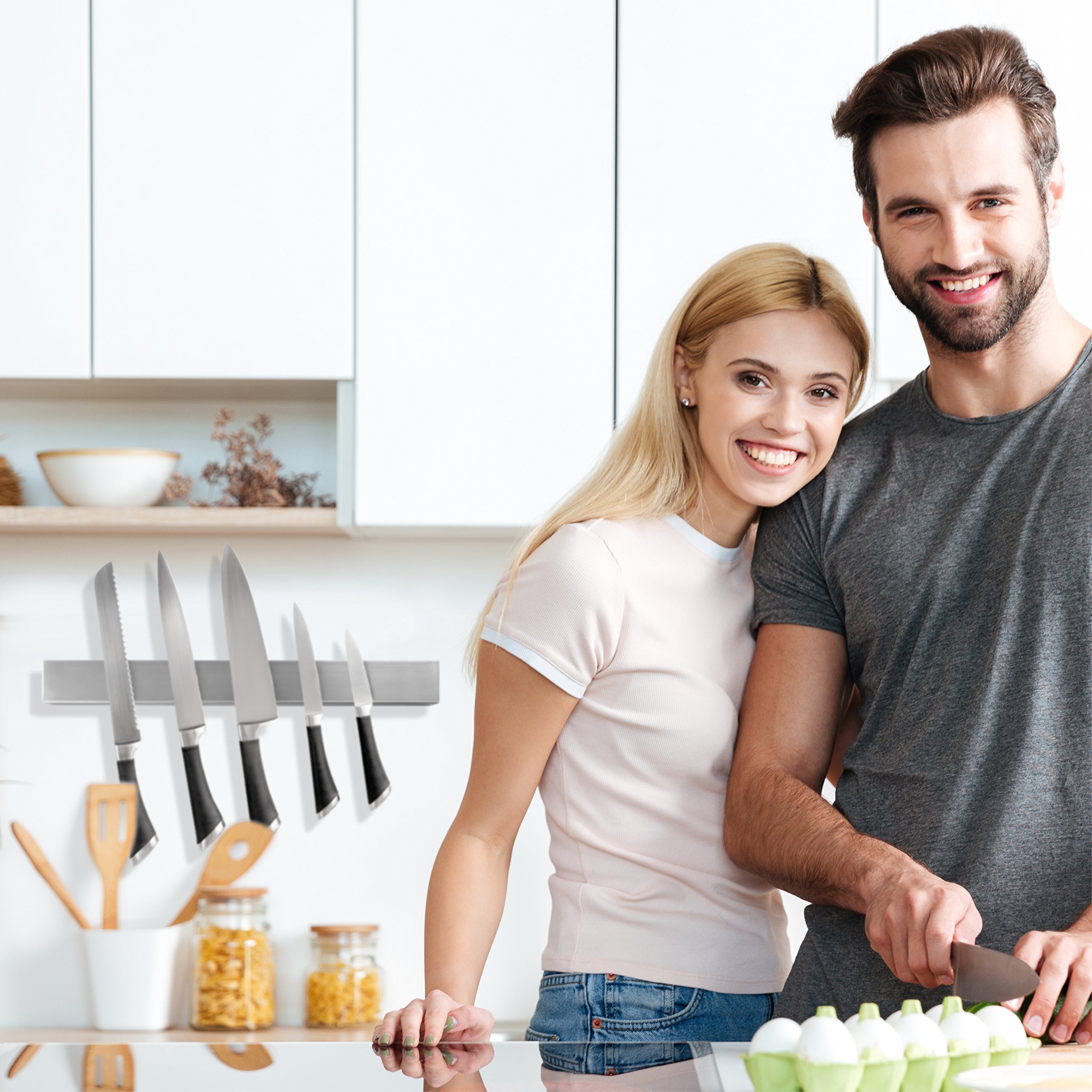 Moritz & Moritz® Barra magnetica para Cuchillos, Universal, Acero Inoxidable, 40 cm, Herramientas de Cocina para Guardar Cuchillos