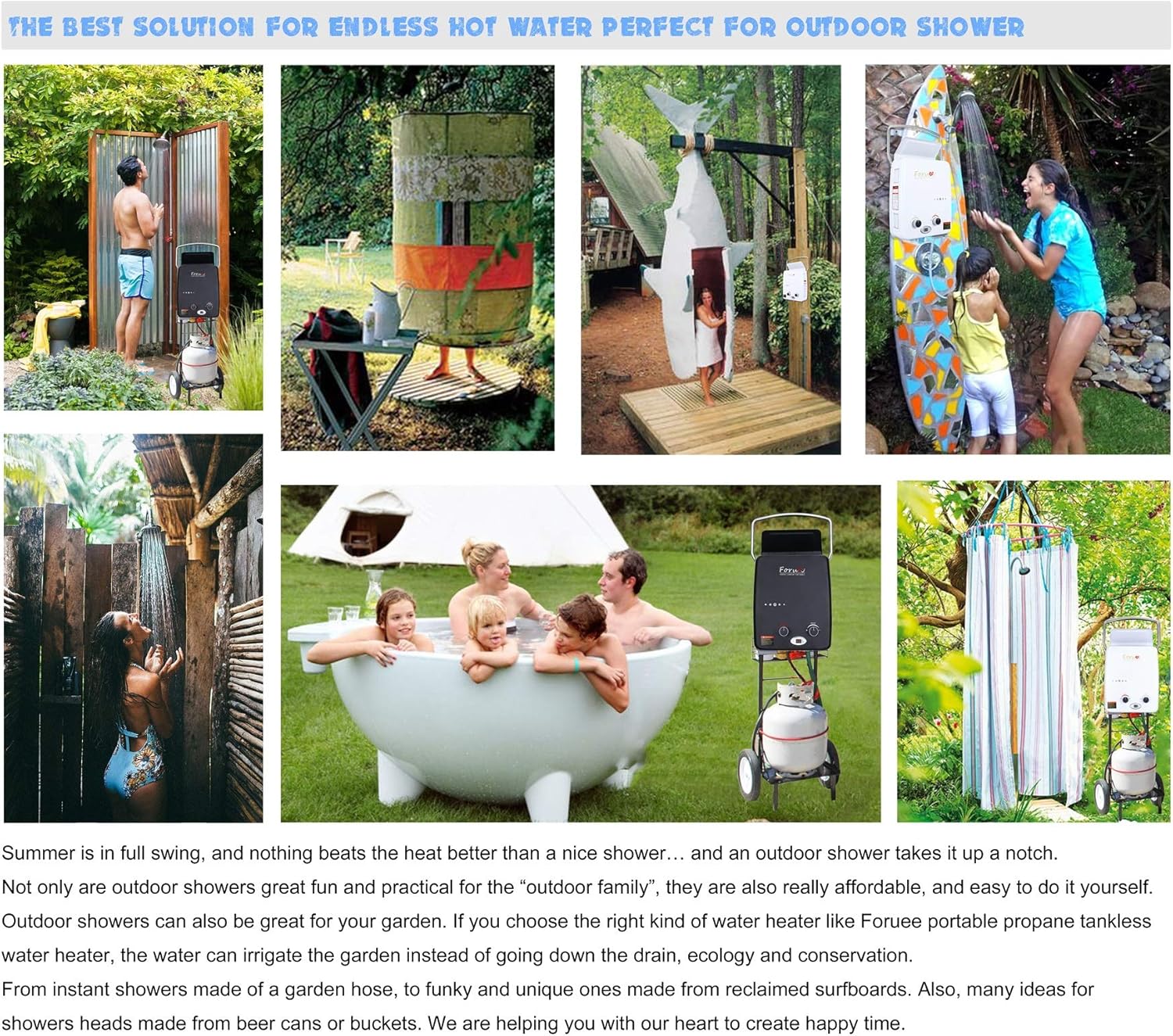 Portable Propane Tankless Water Heater, 1.32GPM/5Litre Capacity, 6-IN-1 Multiple Protection, 7 More Usage Scenarios, Low Pressure Startup, Black - - 