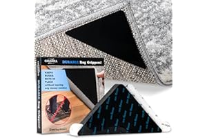 CASAVERA 12 Pcs Rug and Carpet Tape Grippers, Non-Slip, for Hardwood and Tile Floors, Durable Double-Sided Tape for Area Rugs, Adhesive Rug Stickers to Keep Corners Secure (Black)