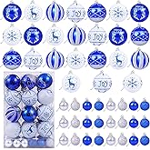 48PCS Royal Blue & Silver Christmas Ball Ornaments for Christmas Tree/Jewish Hanukkah Decorations - 10 Styles Xmas Baubles Ornaments - Shatterproof Christmas Tree Decorations Hanging Ball