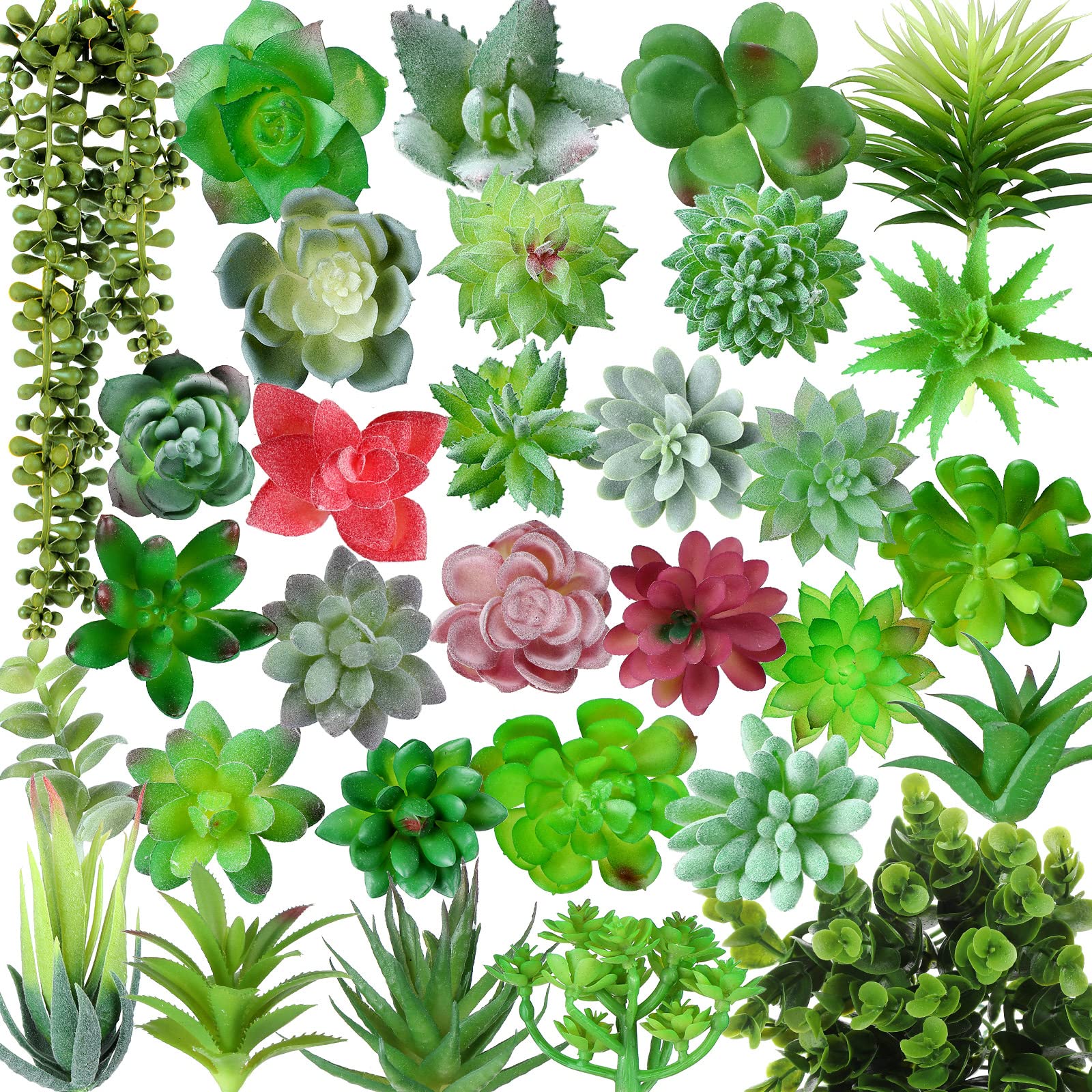 Photo 1 of 32 Pcs Assorted Mini Artificial Succulents Plants Unpotted Artificial Small Fake Green Cactus Succulents Bulk Fake Plants Home Decor for Indoor Outdoor Garden Centerpiece Wreath Office Decorations