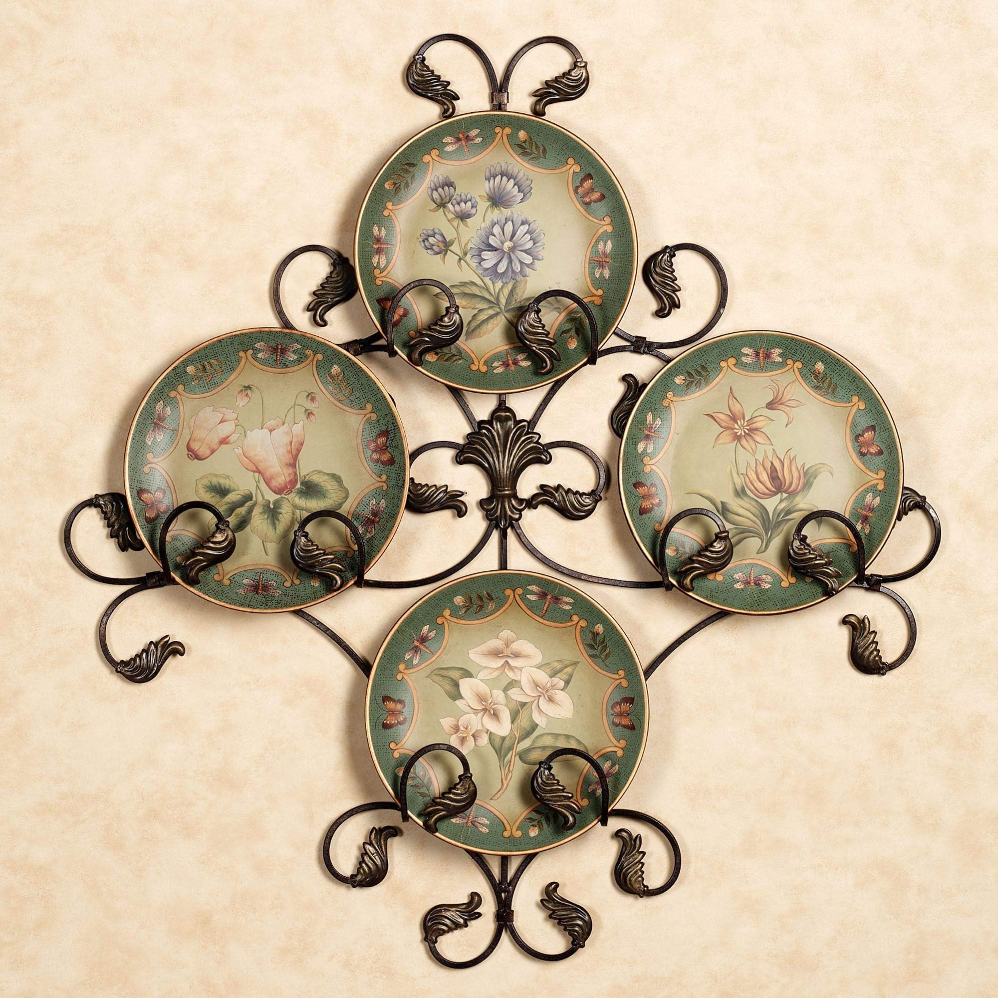Botanical Flower Wall Plates Decorative Country Shabby Chic Decor Set of 4