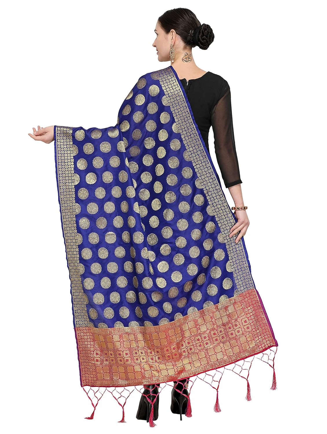 pisara women silk banarasi dupatta,cyan