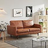 Kingfun 65" Loveseat Sofa, Love Seat, Faux Leather Sofa, Mid Century Modern Couch with Solid Wood Frame for Living Room & Bed