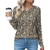 Kistore Women's Long Sleeve Tops Crew Neck Pleated Dressy Casual Blouses T Shirts Fall Clothes 2026
