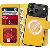 LUHOURI for iPhone 17 Pro Max Case Wallet - Wireless Charging Compatible Detachable Flip Folio Leather Cover - RFID Blocking 4 Card Slots - Protective Phone Case for Women/Men - Yellow