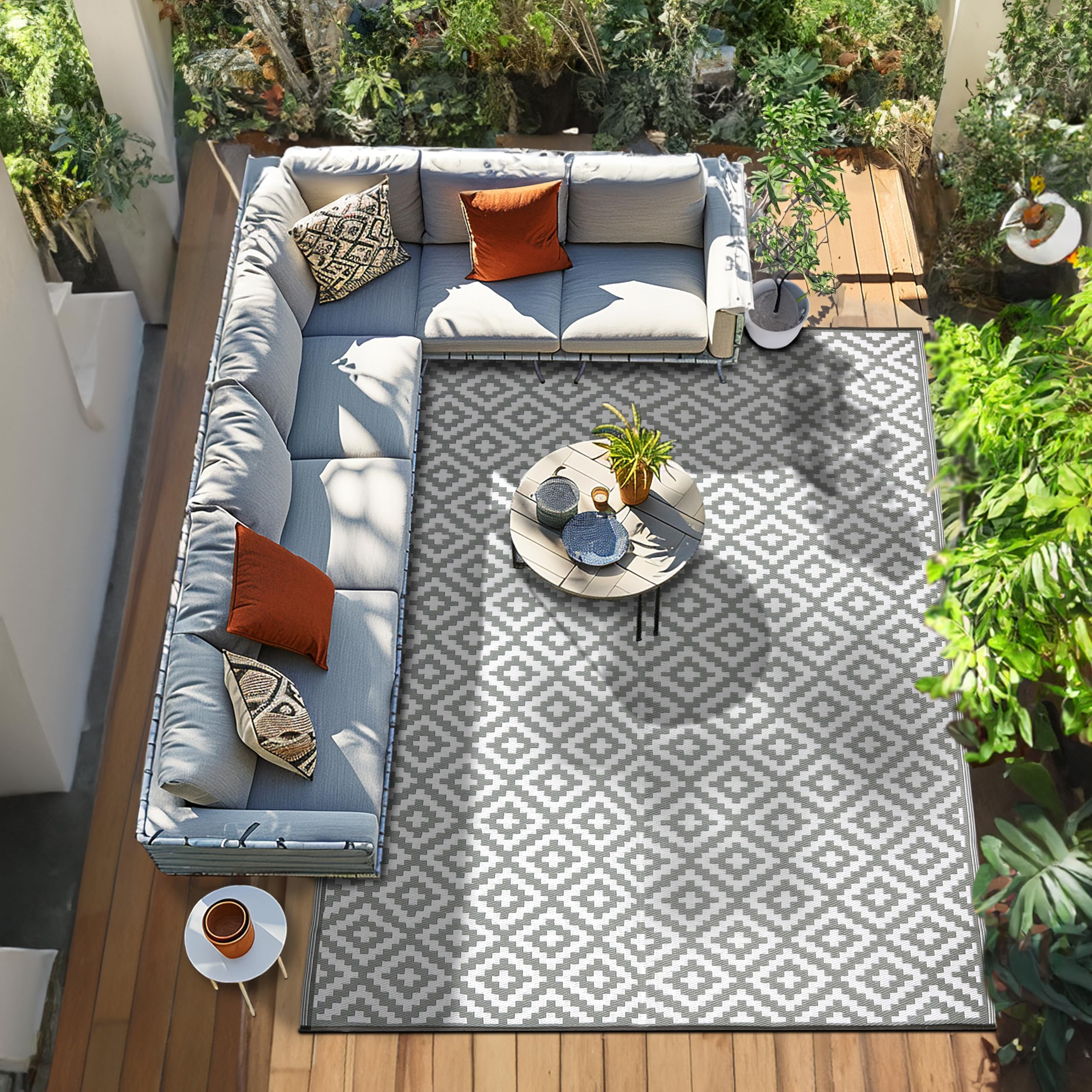 Lightweight Outdoor Reversible Plastic Rug Nirvana Grey / White - 240 cm x 300 cm (8ft x 10ft)