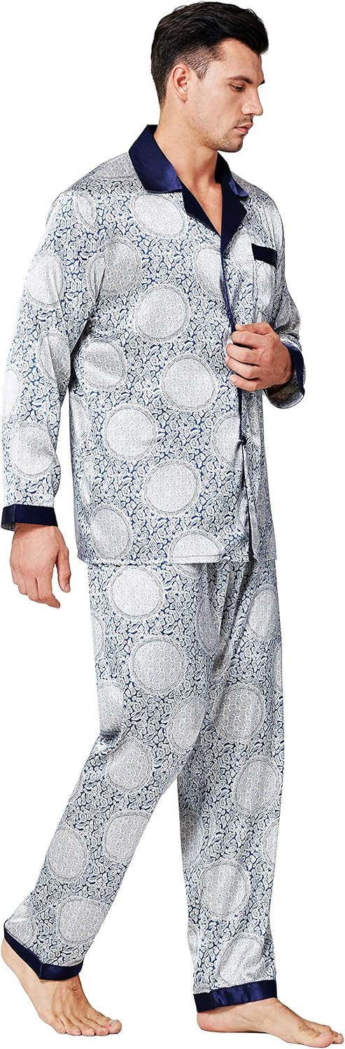 Lonxu Mens Satin Pajamas Set Sleepwear Loungewear S~3XL Plus at  Men’s Clothing store