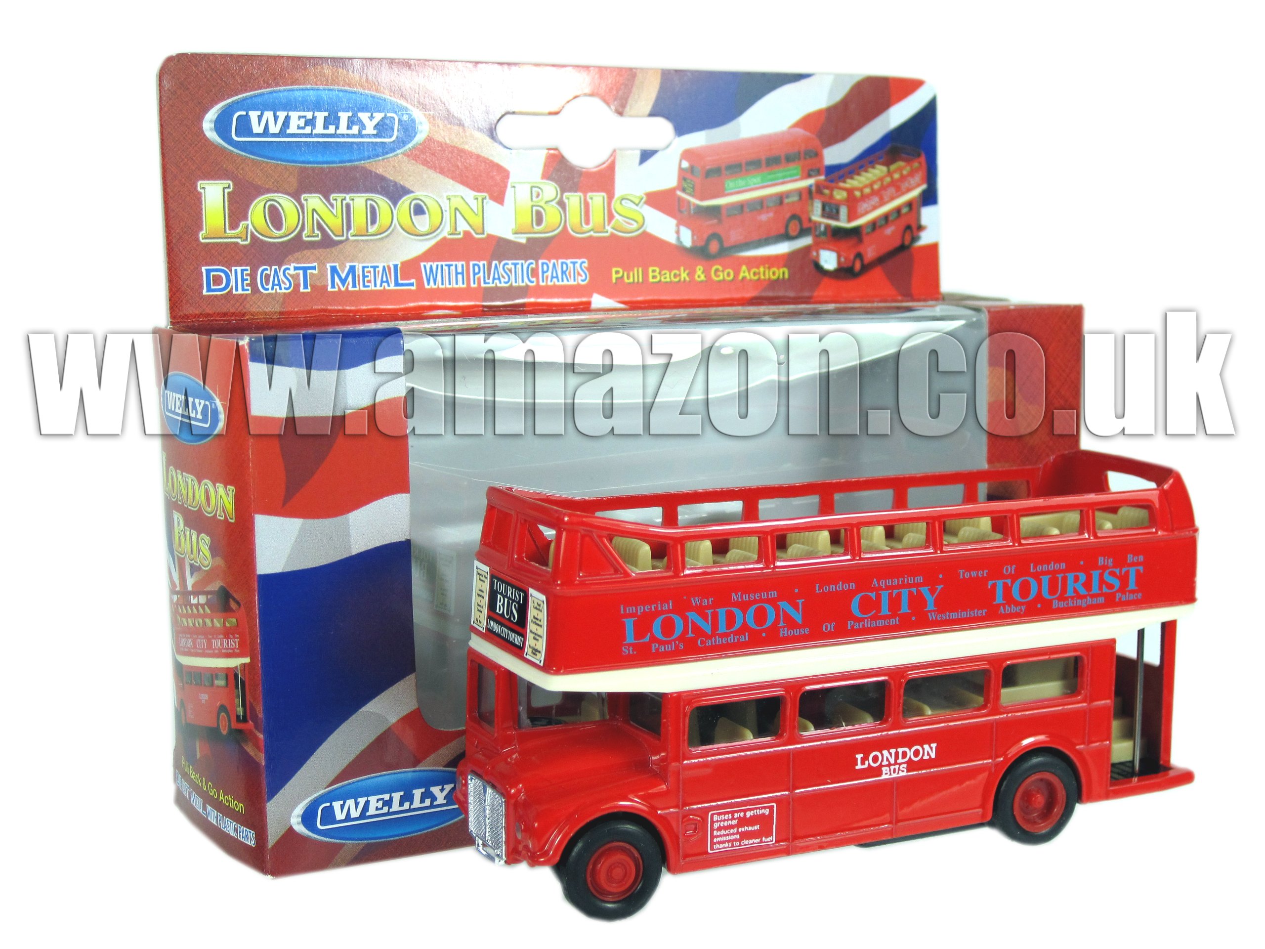 Diecast London Open Top Bus - Pull Back and Go Action
