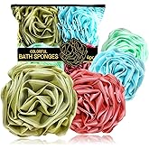 Large Loofah Bath Sponge 70g, 6.3 Inch Exfoliating Shower Loofah, Soft Durable PE Mesh with Reinforced Knotting, Rich Lather Body Wash Scrubber, Sweet Little Gifts Set (C-4Pack)