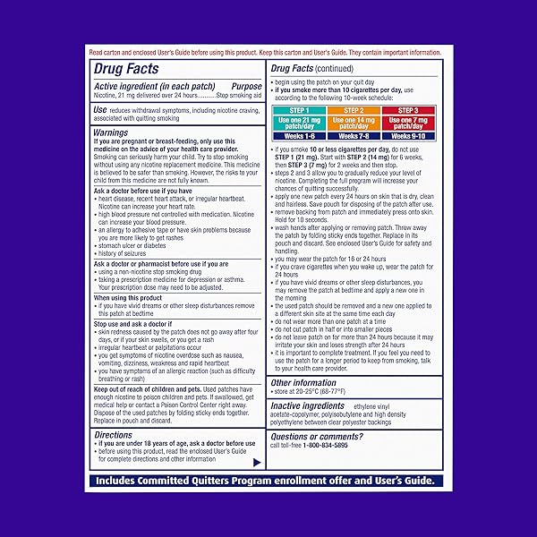 NICODERM CQ STEP 1 NICOTINE PATCHES TO QUIT SMOKING, 21MG, STOP SMOKING AID, 7 COUNT (1 WEEK KIT)