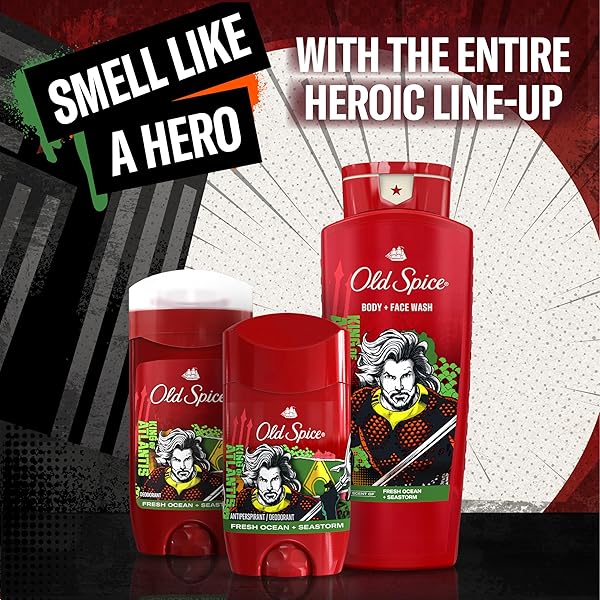 OLD SPICE ALUMINUM FREE DEODORANT FOR MEN, 24/7 FRESHNESS, LONG LASTING PROTECTION, SMELL LIKE A HERO, AQUAMAN, FRESH OCEAN AND SEASTORM SCENT, 3 OZ