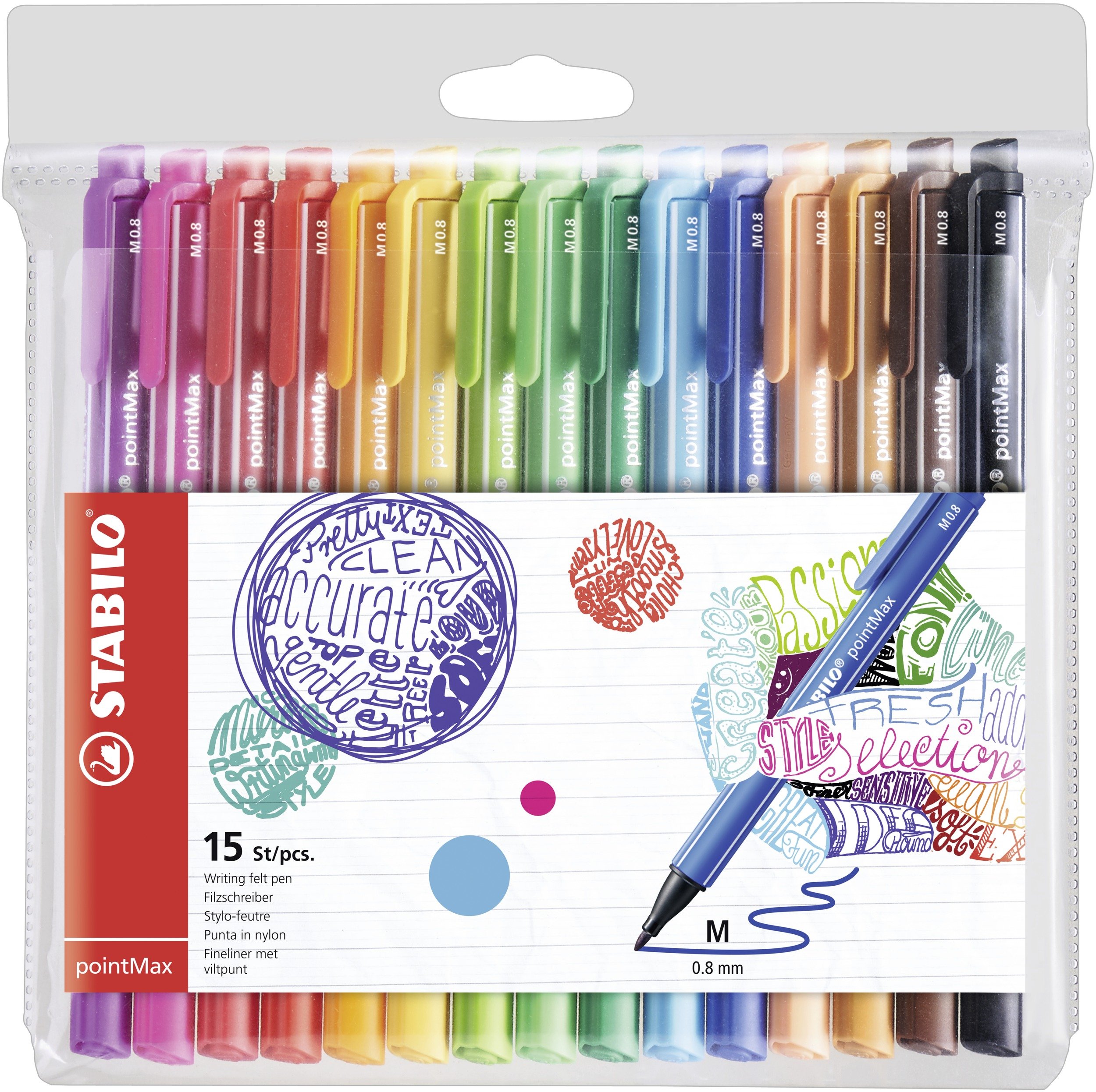 STABILO pointMax - Nylon-Tip Sign Pen - Pack of 15 - Assorted Colours