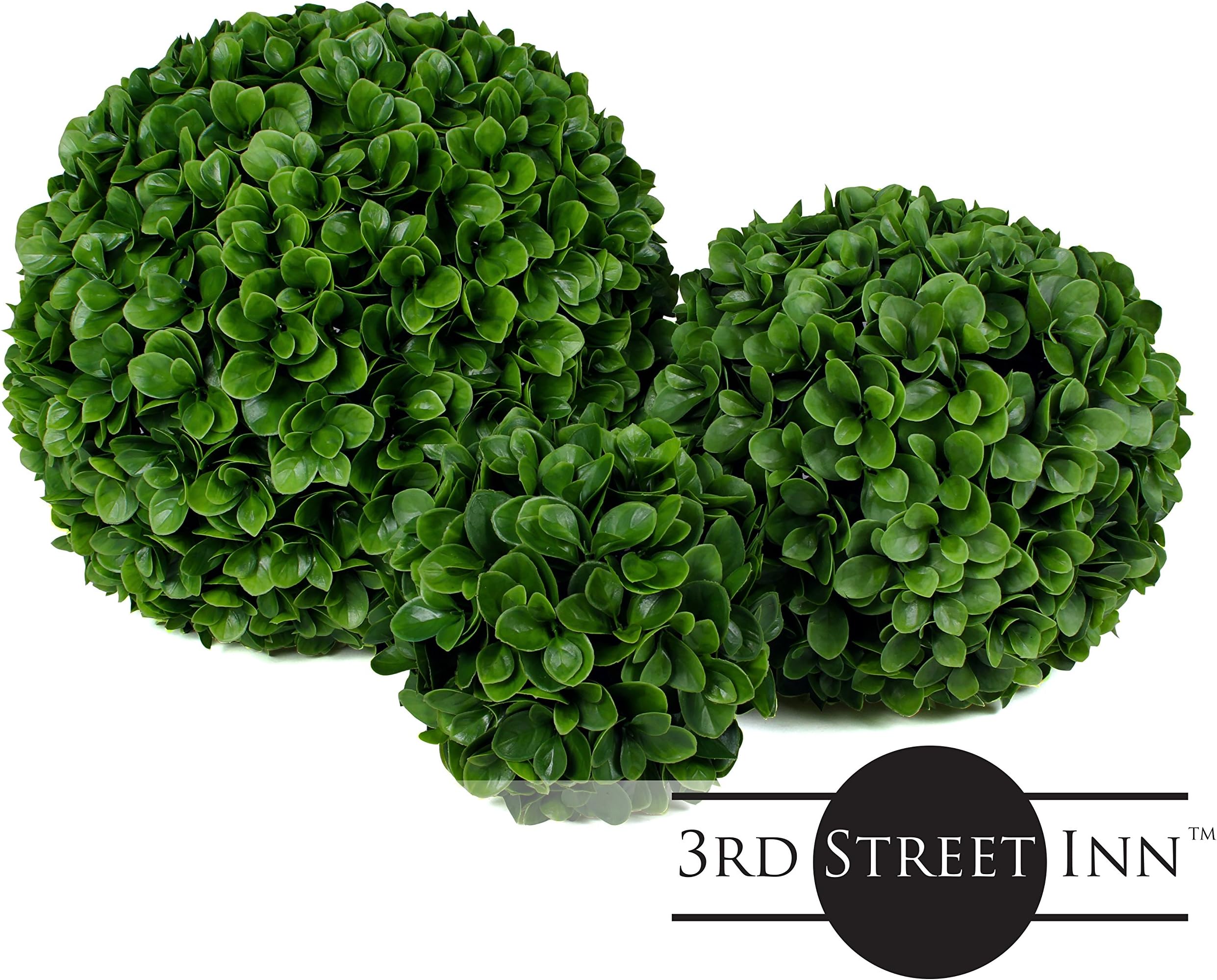 3rd Street Inn Jasper Topiary Ball Assortment - 15", 11", 7" Artificial Topiary Plants - Wedding Decor - Indoor/Outdoor Artificial Plant Balls - Topiary Tree Substitute