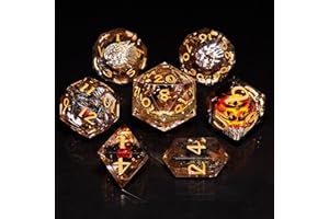 DICEBELL Dice Set – 7-Piece Polyhedral RPG Dice | Dice for LOTR Games | D20, D6 | Golden Elvish Numbers, Clear Sharp-Edge | for Lord of The Rings Dice Set Games, Tabletop Roleplaying