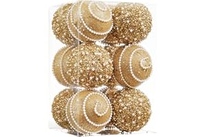 ChrisWish Gold Christmas Ball Ornaments, Christmas Ball Decorations Shatterproof Plastic Hanging Pearl Balls for Holiday Party(70mm/2.76", 12ct)