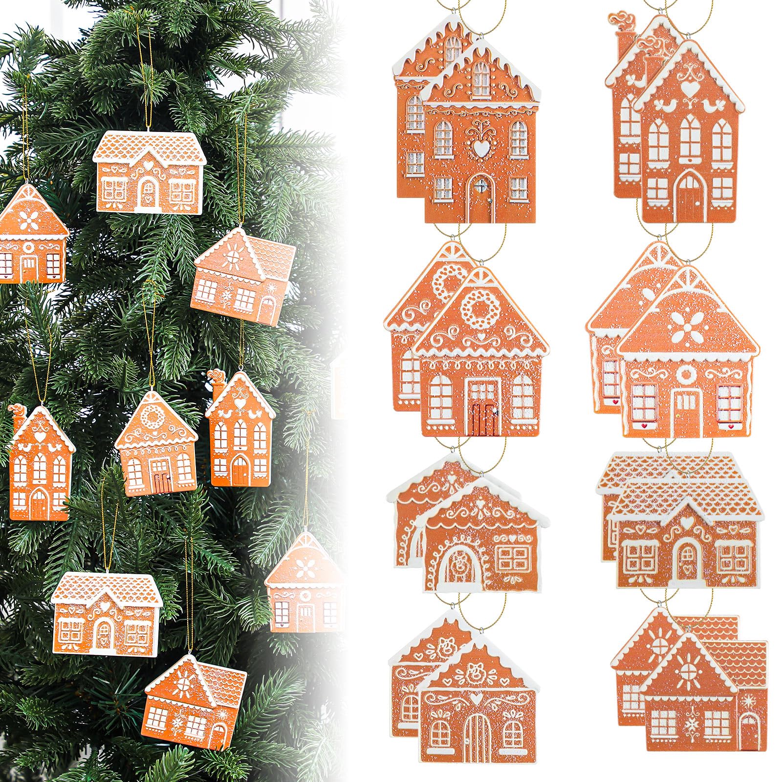 Photo 1 of * only comes with five *
Bucherry 16 Pcs Christmas Clay Dough Gingerbread House Ornaments Resin Christmas Tree Decorations Brown Gingerbread House Hanging Ornament for Xmas Tree Home Winter Holiday Party Decorations