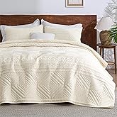 Bedsure Boho Quilt King Size - Lightweight Bedspread King Size with Geometric Stitched Pattern, Pearled Ivory Farmhouse Soft Bedding Set Coverlet with 2 Pillow Shams for All Seasons, 106x96 inches