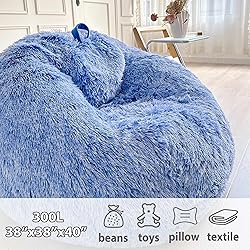 LIFEREVO Fluffy Faux Fur Bean Bag Chair Cover Blue