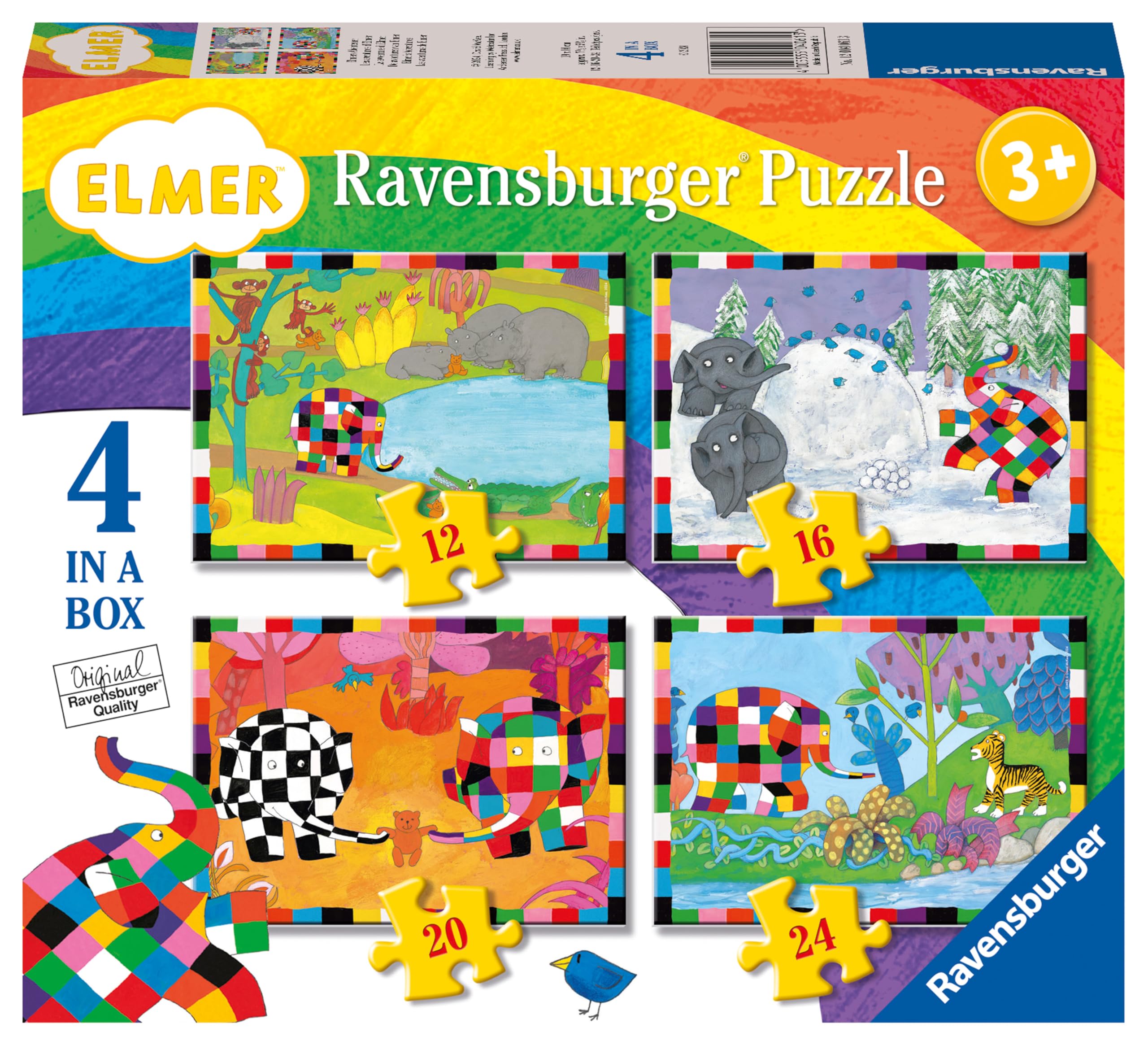 Ravensburger Elmer 4 in a Box Jigsaw Puzzles for Kids Age 3 Years Up - 12, 16, 20 and 24 Pieces