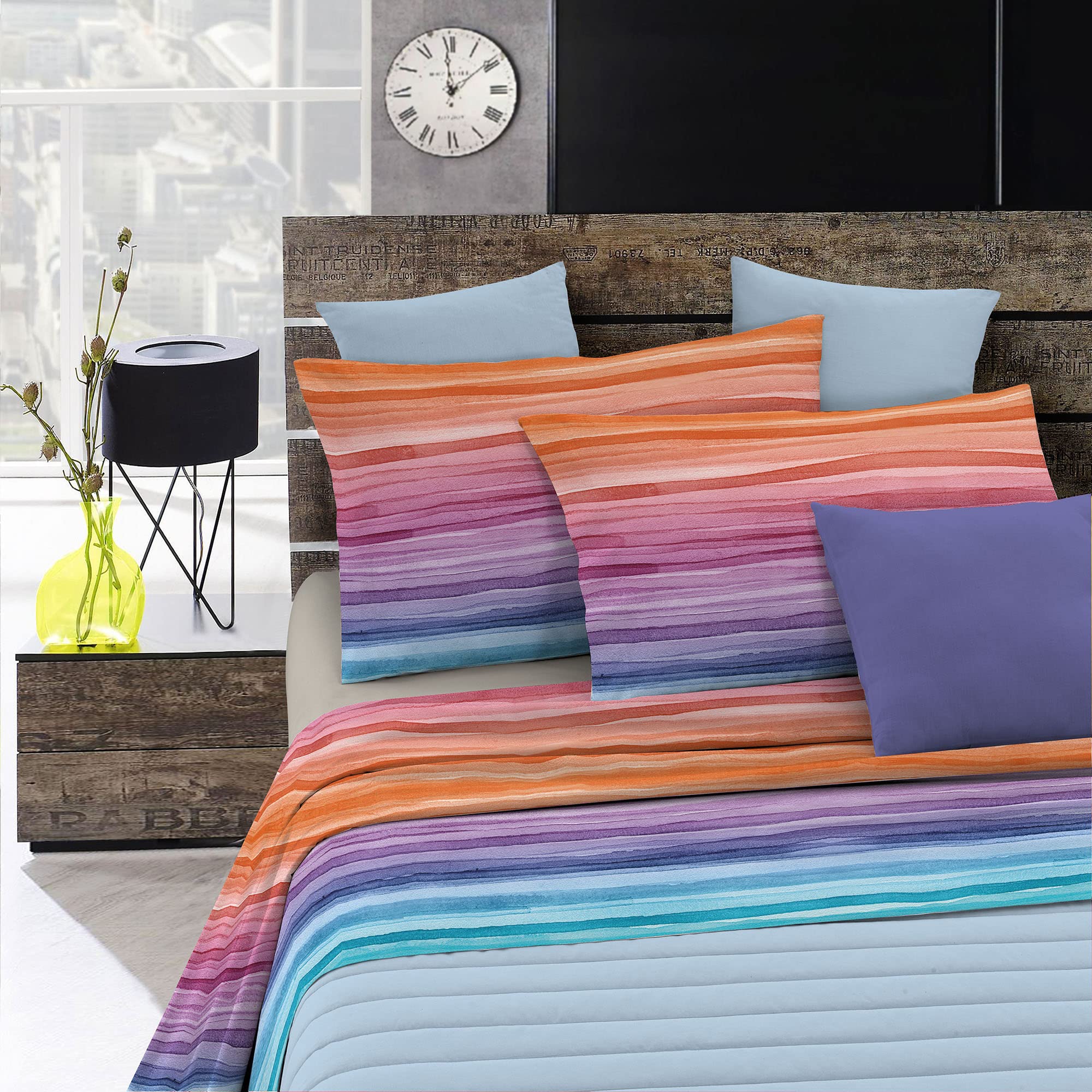 Italian Bed Linen Fantasy Bed Sheet Set in Printed Microfiber, Rainbow, Double