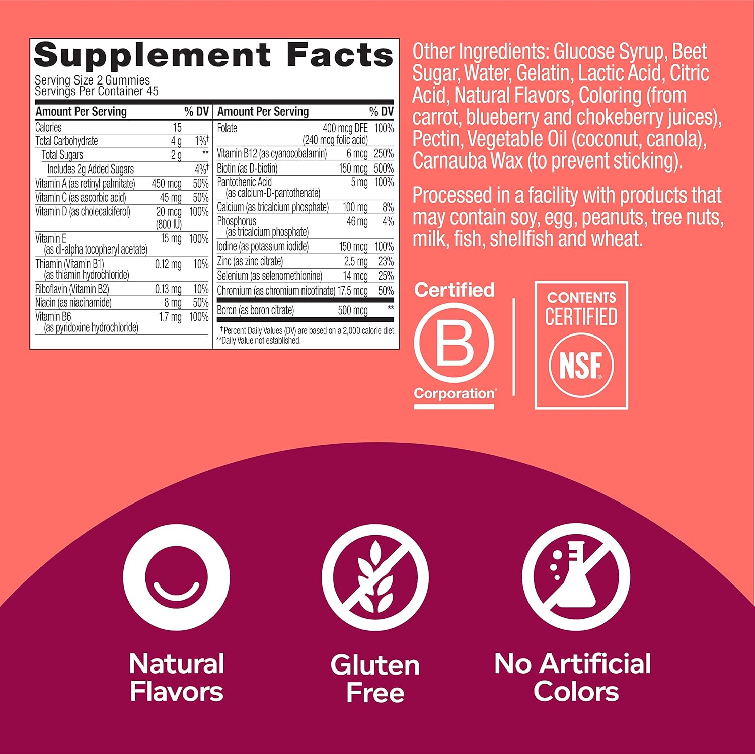 OLLY Women's Multivitamin Gummy, Vitamins A, D, C, E, Biotin, Folic Acid, Chewable Supplement, Berry Flavor, 45 Day Supply - 90 Count (Packaging May Vary) : Health & Personal Care