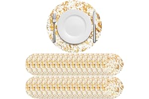 Sunnychicc 50 Pcs Disposable Gold Placemats Set 13 Inch Round Gold Foil Mesh Pressed Table Doilies Gold Metallic Thin Mesh Table Runner for Home Decoration Dining Table Wedding Birthday Party