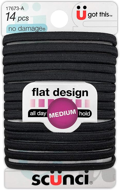 Scunci No Damage Flat Design Hair Ties Black 14 Count