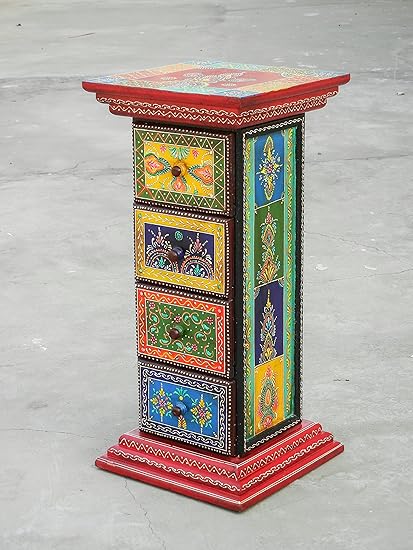 Shivay Arts Wooden Ethnic Multicolor Colorful Sturdy Pillar Chest With 4 Drawers