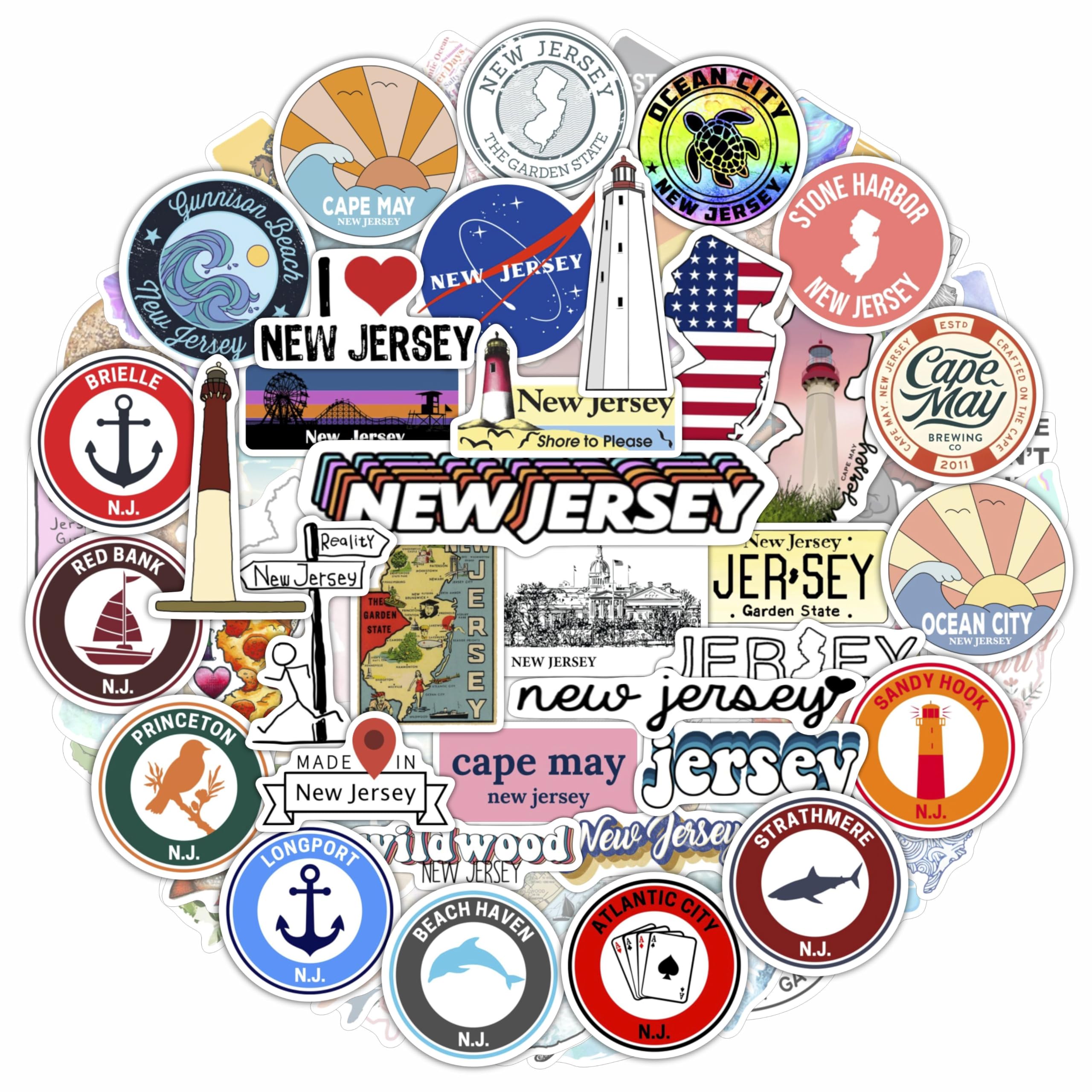 100Pcs New Jersey Sticker for Water Bottle and Laptop - State Souvenirs, Decorations & Gifts, Waterproof Vinyl Decals, Gifts for Women & Men