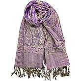 Plum Feathers Metallic Tapestry Ethnic Paisley Pattern Pashmina Scarf