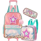 Meetbelify Girls Rolling Backpack Sequin Rolling Backpacks with Wheels for Girls for Elementary School Bag