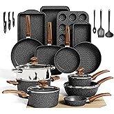 30 Piece Pots and Pans Set Non Stick, Granite Induction Cookware Sets, Nonstick Kitchen Cookware Sets, Non Toxic Cookware Set with Frying Pans and Saucepan, Kitchen Pots and Pans Set, Black