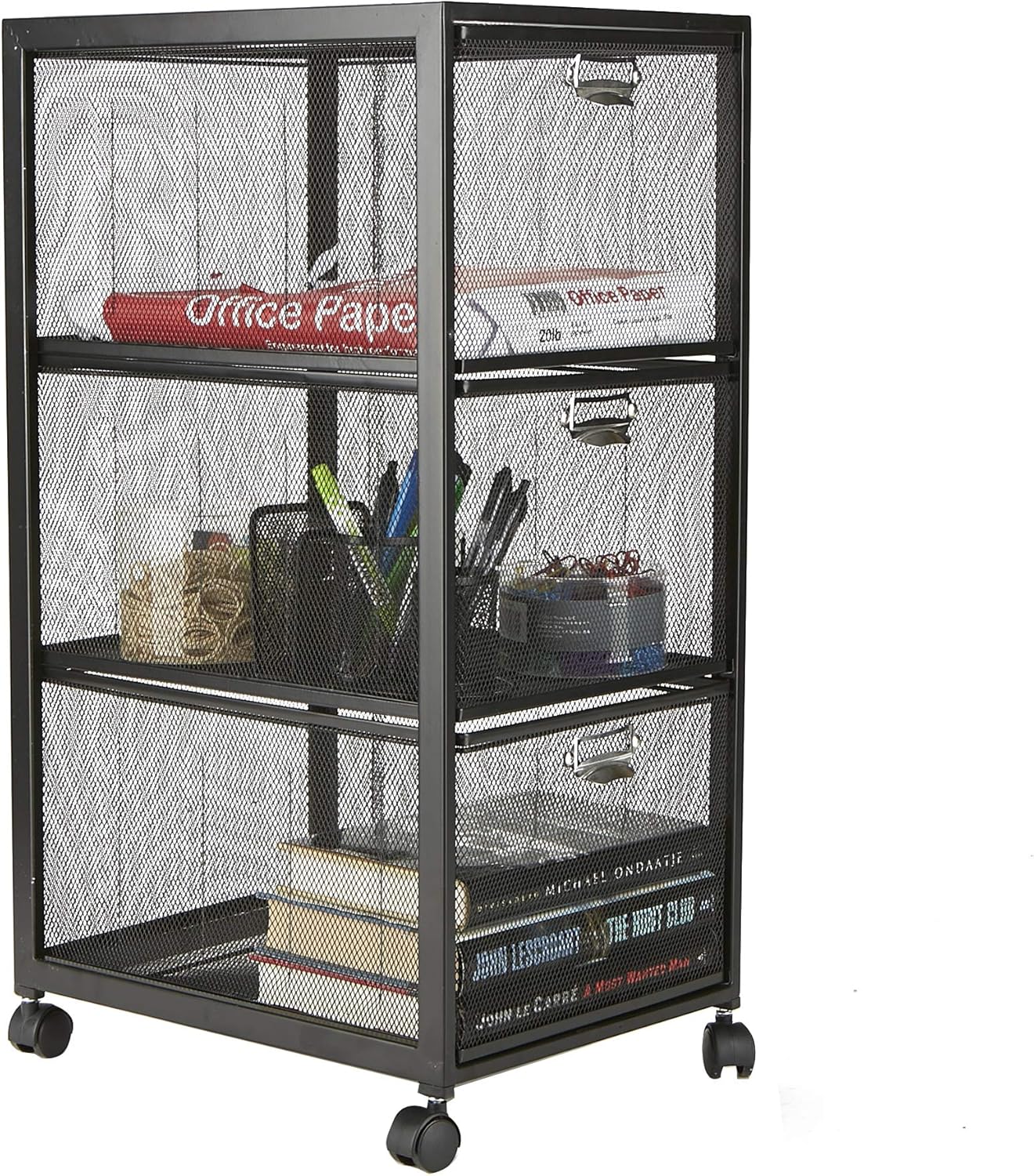 Mind Reader 3TWHEEL-BLK 3-Tiered, Rolling Mesh, Metal, File, Utility, Office Storage, Heavy Duty Multi-Purpose Cart, Black 3 Drawer: Home & Kitchen