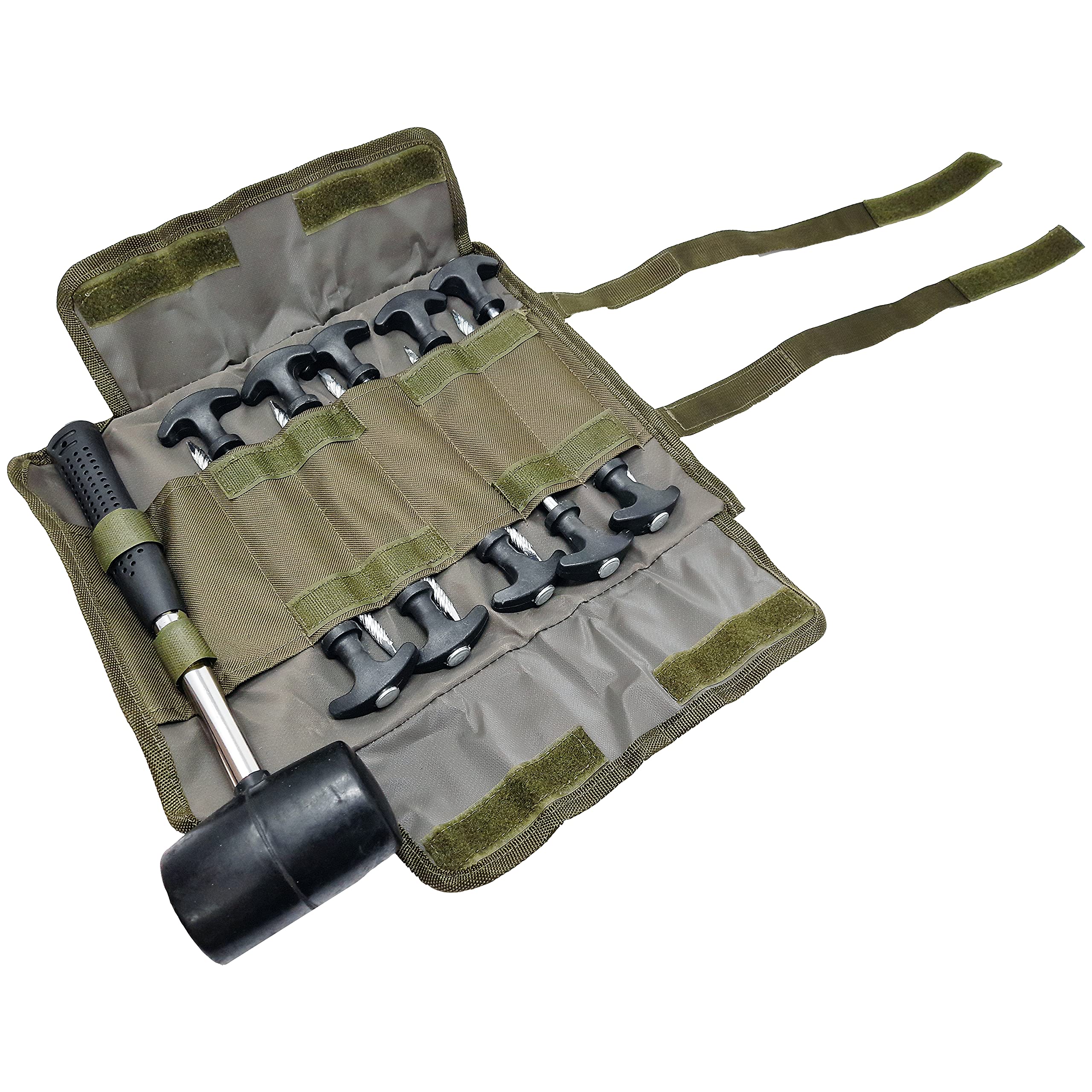 Carp On - Deluxe 10 Piece Heavy Duty 8inch Bivvy Peg & Hammer Set - For Securing Your Tent Or Shelter To The Ground [25-3942]