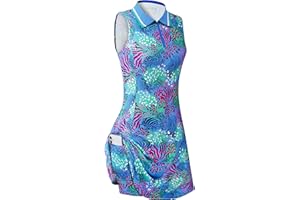 FREEYE Womens Sleeveless Golf Tennis Dresses with Inner Shorts＆Pockets for Workout Exercise